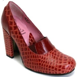 John Fluevog "Marla" Chunky Loafer Heels - Red